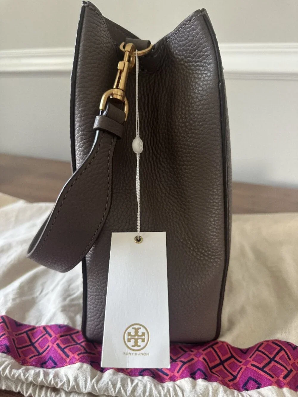 Tory Burch McGraw Hobo Bucket Back Silver Maple NWT